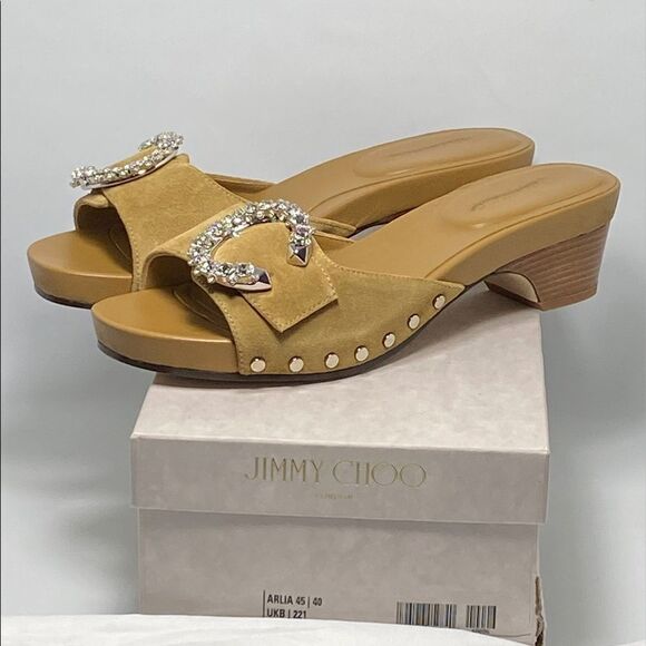 Jimmy Choo Arlia Suede Crystal Buckle Casual Wedge Sandals size 40 - Picture 10 of 13